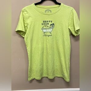 Life is Good Happy Hour Bubble Bath Green T Shirt Womens Size Small